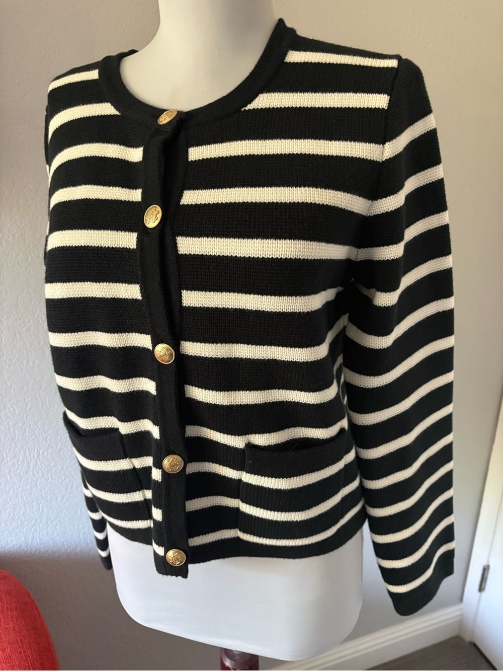 J. Crew Emile black ivory striped cardigan size S
